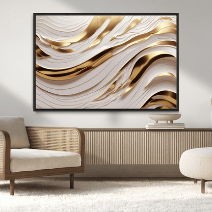 41237-MGV-CV-36X24-Gold Waves Wall Art Canvas Print, Framed Elegant Flow Art Picture Print, Luxury Layers Perfect Minimal Luxe Decor Artwork