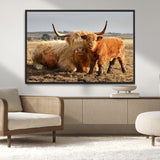 88780-MGV-CV-36X24-Highland Cow Wall Art Canvas Print, Framed Cow Calf Art Picture Print, Scottish Cattle Perfect Rustic Farmhouse Decor Artwork