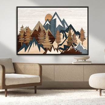 80300-MGV-CV-36X24-Geometric Mountains Wall Art Canvas Print, Framed Stylized Trees Art Picture Print, Graphic Forest Perfect Rustic Abstract Decor
