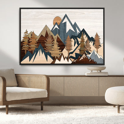 80300-MGV-CV-36X24-Geometric Mountains Wall Art Canvas Print, Framed Stylized Trees Art Picture Print, Graphic Forest Perfect Rustic Abstract Decor
