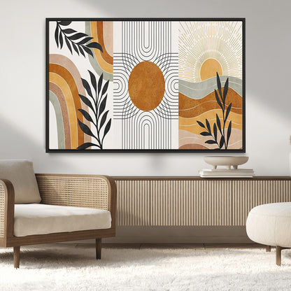 32359-MGV-CV-36X24-Modern Sun Wall Art Canvas Print, Framed Retro Horizon Art Picture Print, Sunburst Design Perfect Mid Century Boho Decor Artwork
