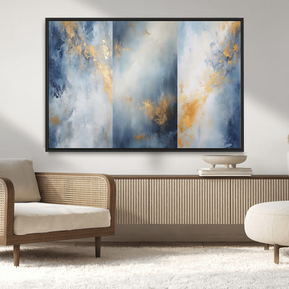 41836-MGV-CV-36X24-Abstract Gold Wall Art Canvas Print, Framed Blue Layers Art Picture Print, Elegant Cloud Perfect Elegant Minimalist Decor Artwork