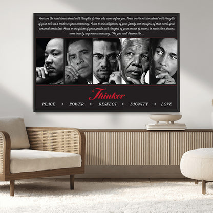 45112-MGV-CV-36X24-Black Icons Wall Art Canvas Print, Framed Thinker Art Picture Print, Motivational Quote Perfect Cultural Modern Decor Artwork