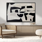 33714-MGV-CV-36X24-Monochrome Design Wall Art Canvas Print, Framed Modern Linework Art Picture Print, Textured Shapes Perfect Monochrome Modern Decor