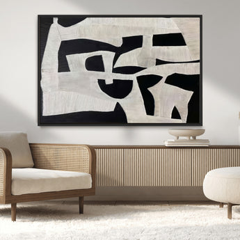 33714-MGV-CV-36X24-Monochrome Design Wall Art Canvas Print, Framed Modern Linework Art Picture Print, Textured Shapes Perfect Monochrome Modern Decor