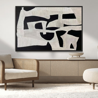 33714-MGV-CV-36X24-Monochrome Design Wall Art Canvas Print, Framed Modern Linework Art Picture Print, Textured Shapes Perfect Monochrome Modern Decor