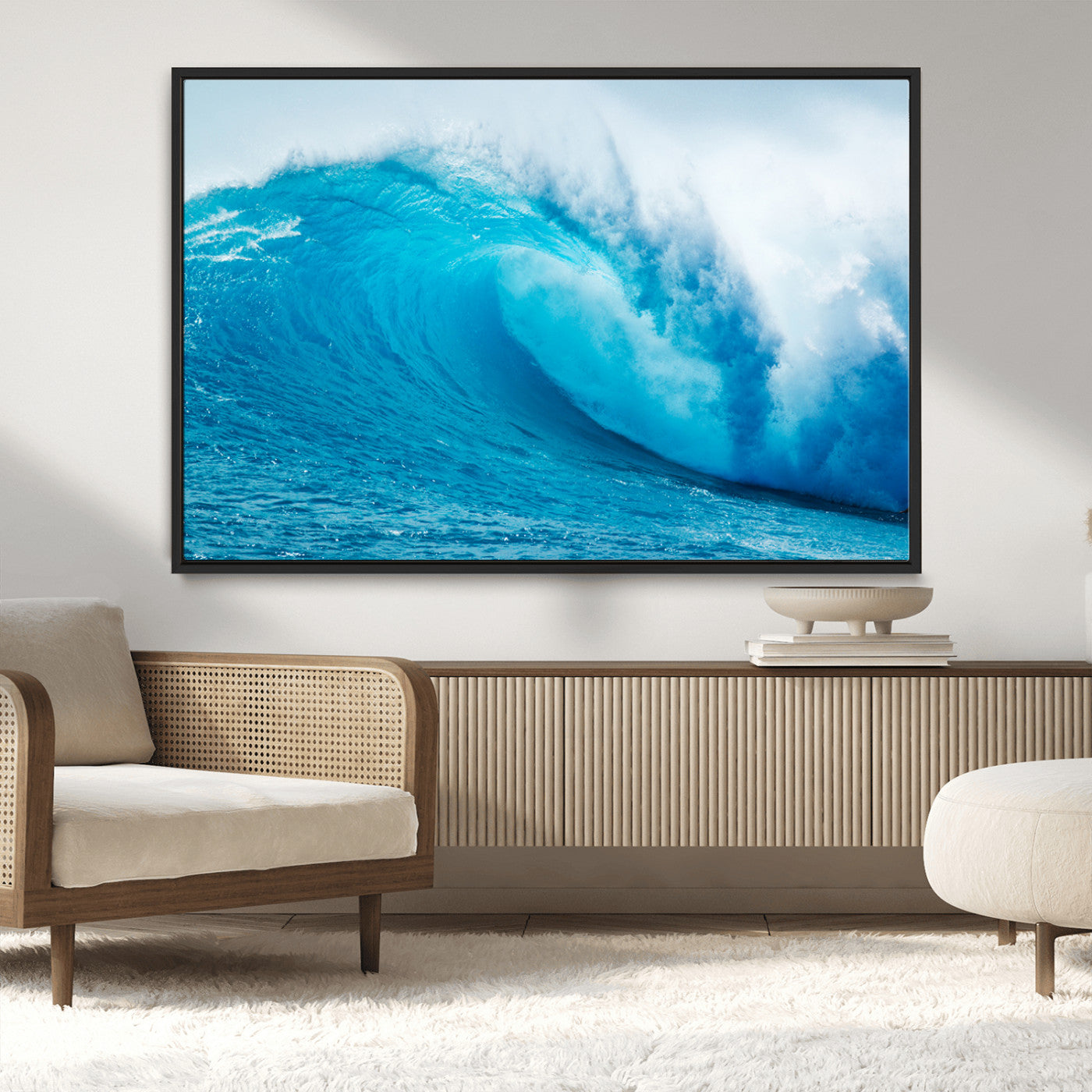 15566-MGV-CV-36X24-Ocean Wave Wall Art Canvas Print, Framed Curling Wave Art Picture Print, Vibrant Surf Wave Perfect Coastal Surf Decor Artwork