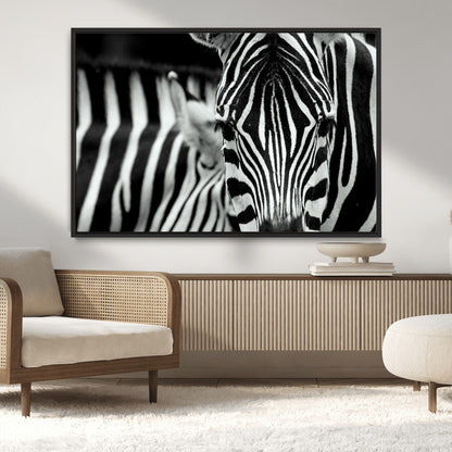 43631-MGV-CV-36X24-Zebra Wall Art – Black & White Safari Wildlife Canvas Print, Modern Animal Photography Decor for Living Room, Office, or Bedroom