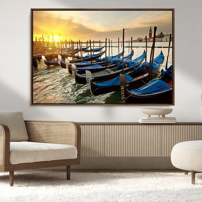 25872-MGV-CV-36X24-Venetian Gondola Dock Wall Art – Serene Sunset Canal Canvas Print, Tranquil Water Travel Decor for Office, Living Room, or Man