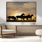 16620-MGV-CV-36X24-Sunset Stallions Wall Art – Silhouetted Horses Running Canvas Print, Nature’s Rhythm, Perfect for Living Room, Office, or Man Cave