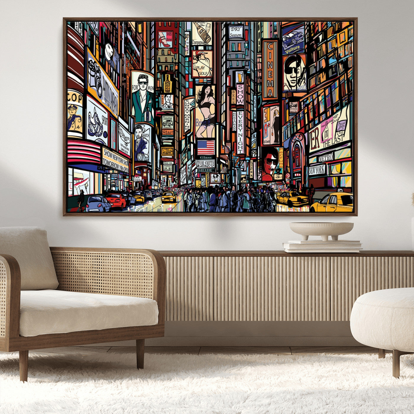 52228-MGV-CV-36X24-New York City Wall Art – Colorful Urban Street Scene Canvas Print, Modern Cityscape Decor for Living Room, Office, or Apartment