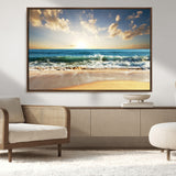 13139-MGV-CV-36X24-Sunrise Beach Wall Art – Ocean Waves and Golden Sand Canvas Print, Coastal Home Decor for Living Room, Bedroom, or Office