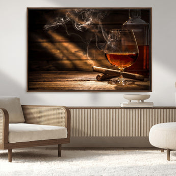 92305-MGV-CV-36X24-Whiskey & Cigar Wall Art – Moody Whiskey and Cigar Canvas Print, Sophisticated Bar or Home Lounge Decor for Office, Man Cave or