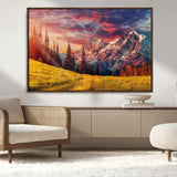 83947-MGV-FC-36X24_Walnut-Sunset Mountain Landscape Wall Art – Panoramic Alpine Meadow and Snow Capped Peaks Canvas Print, Nature Scenic Decor for Home,