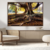 53335-MGV-CV-36X24-Majestic Tree with Sprawling Roots Wall Art – Serene Sunlit Park Scene, Nature Canvas Print, Perfect for Living Room, Office or