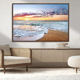 39560-MGV-CV-36X24-Sunrise Beach Wall Art – Vibrant Ocean Waves and Golden Sand Canvas Print, Seaside Coastal Decor for Living Room, Bedroom or