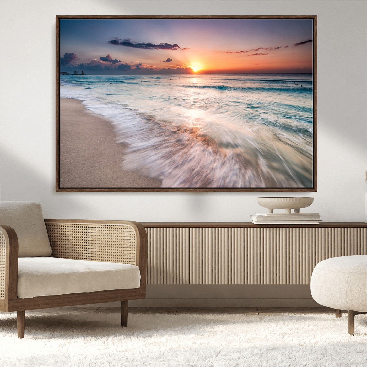 71849-MGV-CV-36X24-Sunrise Ocean Beach Wall Art – Serene Seascape Canvas Print with Gentle Waves, Coastal Nature Decor for Bedroom, Living Room or