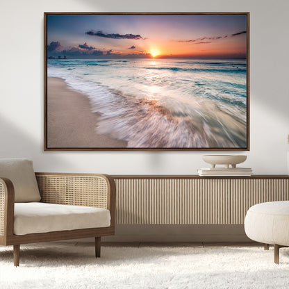 71849-MGV-CV-36X24-Sunrise Ocean Beach Wall Art – Serene Seascape Canvas Print with Gentle Waves, Coastal Nature Decor for Bedroom, Living Room or