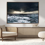 42607-MGV-CV-36X24-Stormy Ocean Wall Art – Dramatic Sea and Sky Canvas Print with Sun Rays, Moody Nature Decor for Living Room, Office, Bedroom or