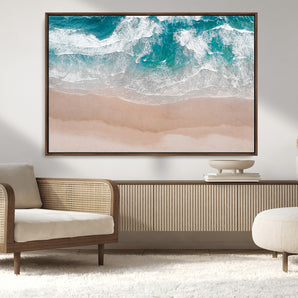 39236-MGV-CV-36X24-Ocean Beach Wall Art – Aerial View of Waves and Sand Canvas Print, Coastal Home Decor for Living Room, Bedroom, Office or Beach