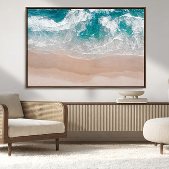 39236-MGV-CV-36X24-Ocean Beach Wall Art – Aerial View of Waves and Sand Canvas Print, Coastal Home Decor for Living Room, Bedroom, Office or Beach