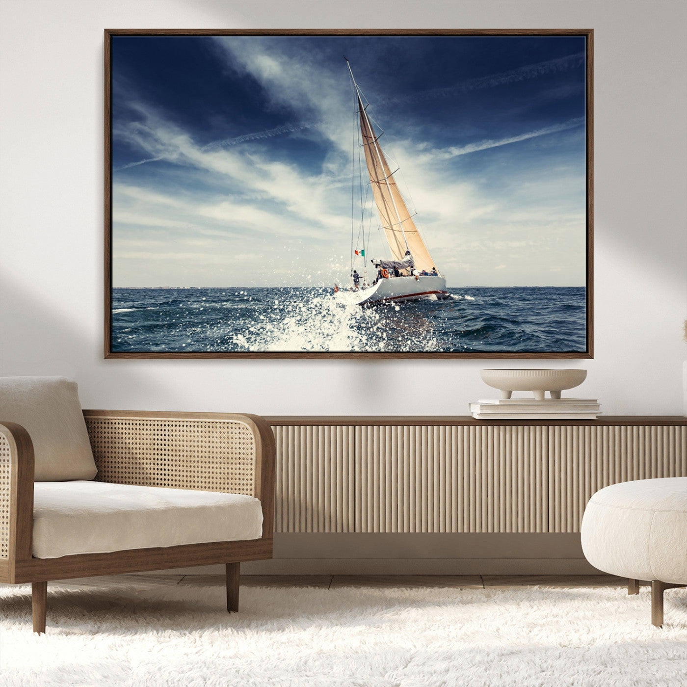 75430-MGV-CV-36X24-Sailing Boat Wall Art – Dynamic Ocean Yacht Canvas Print, Nautical Decor for Living Room, Office, Beach House or Cabin