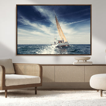 75430-MGV-CV-36X24-Sailing Boat Wall Art – Dynamic Ocean Yacht Canvas Print, Nautical Decor for Living Room, Office, Beach House or Cabin
