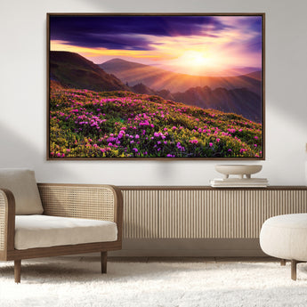 49741-MGV-CV-36X24-Mountain Sunrise Wall Art – Vibrant Floral Landscape Canvas Print, Nature Home Decor for Living Room, Bedroom Office or Cabin