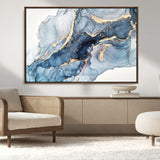33782-MGV-CV-36X24-Abstract Marble Wall Art – Blue & Gold Fluid Painting Canvas Print, Modern Home Decor for Living Room, Bedroom or Office