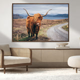 56121-MGV-CV-36X24-Rustic Highland Cow Wall Art – Panoramic Nature Canvas Print, Perfect Decor for Home, Office, Living Room or Man Cave