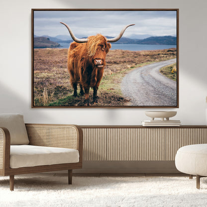 56121-MGV-CV-36X24-Rustic Highland Cow Wall Art – Panoramic Nature Canvas Print, Perfect Decor for Home, Office, Living Room or Man Cave