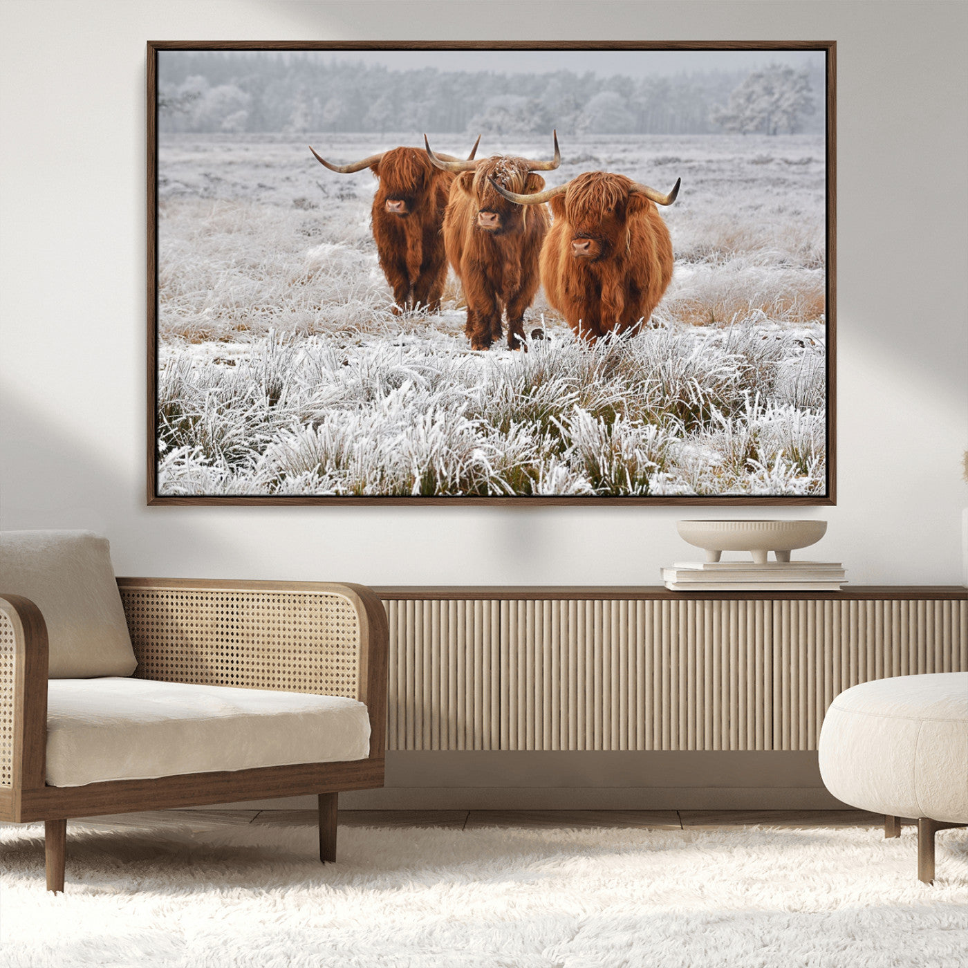 10396-MGV-CV-36X24-Highland Cattle Wall Art – Rustic Winter Landscape Canvas Print, Farmhouse Decor for Living Room, Office, Cabin or Country Home