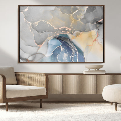 63211-MGV-CV-36X24-Abstract Fluid Art Wall Decor – Blue, Gray & Gold Canvas Print, Modern Home and Office Wall Art Decor for Living Room, Bedroom or