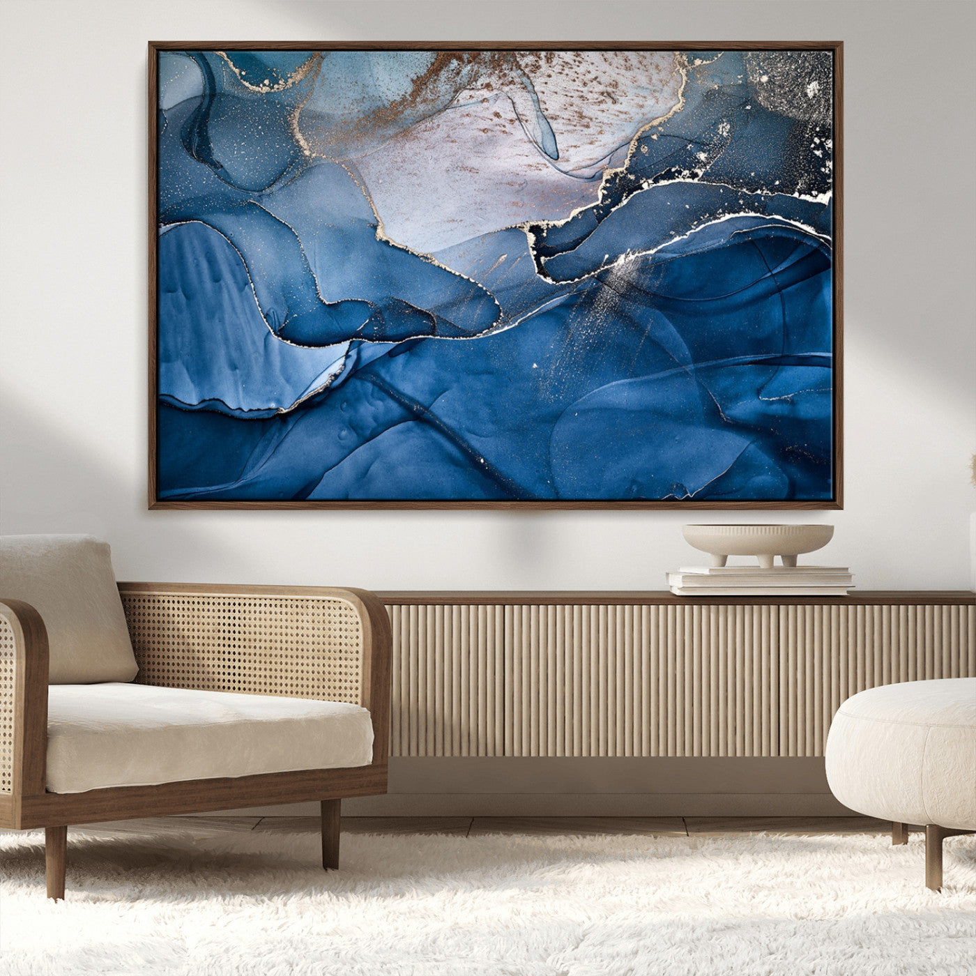 27810-MGV-CV-36X24-Abstract Blue Gold Fluid Art Wall – Modern Canvas Print, Elegant Home & Office Wall Art, Stylish Living Room or Bedroom Decor