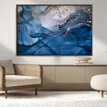 27810-MGV-CV-36X24-Abstract Blue Gold Fluid Art Wall – Modern Canvas Print, Elegant Home & Office Wall Art, Stylish Living Room or Bedroom Decor
