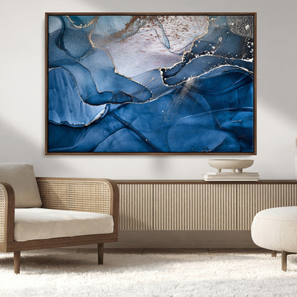 27810-MGV-CV-36X24-Abstract Blue Gold Fluid Art Wall – Modern Canvas Print, Elegant Home & Office Wall Art, Stylish Living Room or Bedroom Decor