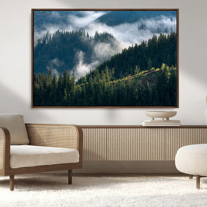 55972-MGV-CV-36X24-Whispering Pines Wall Art – Panoramic Misty Forest Canvas Print, Serene Nature Decor for Home, Office or Cabin Retreat