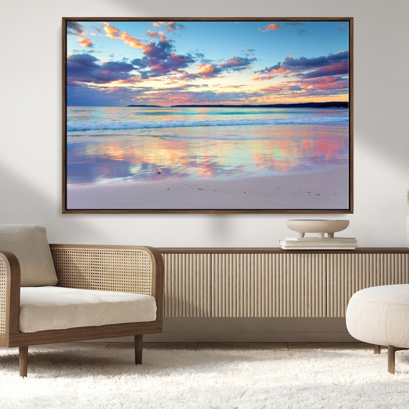64882-MGV-CV-36X24-Tranquil Sunset Beach Wall Art – Panoramic Ocean Reflection Canvas Print, Calm Coastal Decor for Bedroom, Living Room or Office