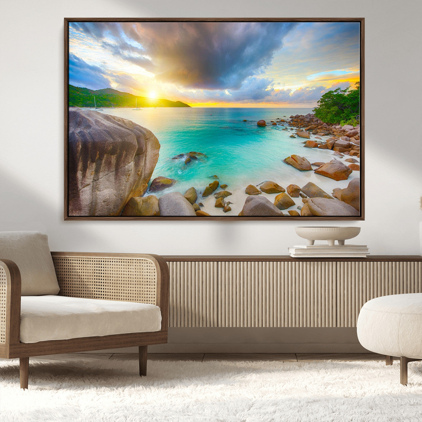 23769-MGV-CV-36X24-Tropical Beach Sunset Wall Art – Serene Ocean Canvas Print, Coastal Landscape Decor for Living Room, Bedroom or Office, Peaceful