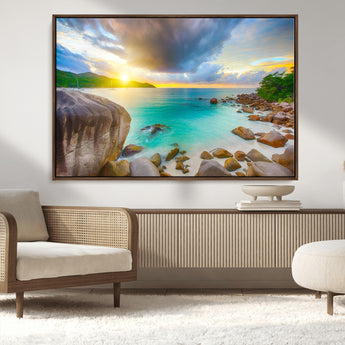23769-MGV-CV-36X24-Tropical Beach Sunset Wall Art – Serene Ocean Canvas Print, Coastal Landscape Decor for Living Room, Bedroom or Office, Peaceful