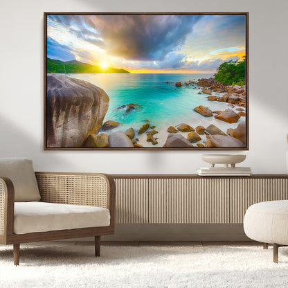 23769-MGV-CV-36X24-Tropical Beach Sunset Wall Art – Serene Ocean Canvas Print, Coastal Landscape Decor for Living Room, Bedroom or Office, Peaceful