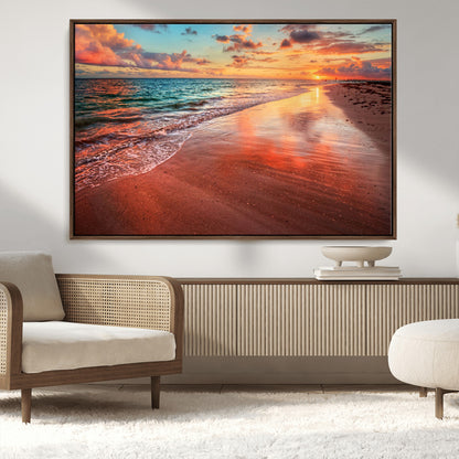 77723-MGV-CV-36X24-Sunset Beach Wall Art – Vibrant Ocean Canvas Print, Coastal Landscape Decor for Living Room, Bedroom or Office, Relaxing Tropical