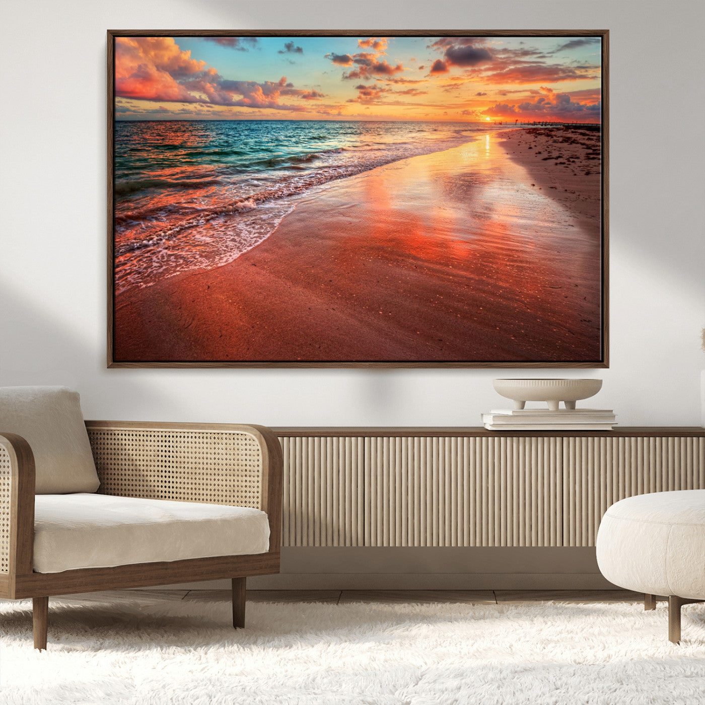 77723-MGV-CV-36X24-Sunset Beach Wall Art – Vibrant Ocean Waves and Golden Horizon Canvas Print, Coastal Seascape Photography Home Decor