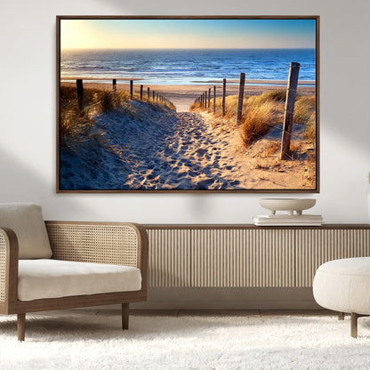 31889-MGV-CV-36X24-Sandy Beach Pathway Wall Art – Coastal Dune Fence and Ocean View Canvas Print, Relaxing Seaside Landscape Decor for Living Room or