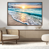 27815-MGV-CV-36X24-Ocean Sunrise Beach Wall Art – Serene Coastal Canvas Print with Waves and Golden Morning Light, Relaxing Seascape Decor for