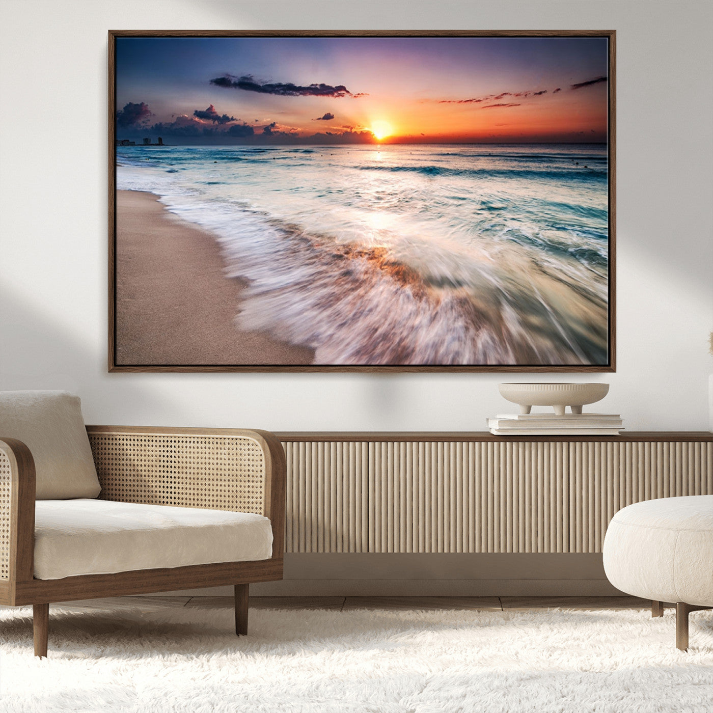 99906-MGV-CV-36X24-Morning Tide Canvas Print – Soft Sunrise Ocean Waves Wall Art, Coastal Serenity Decor for Home & Office