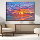 72836-MGV-CV-36X24-Fiery Sunset Beach Wall Art – Panoramic Vibrant Ocean Canvas Print, Dramatic Coastal Decor for Living Room, Bedroom or Office