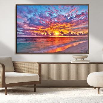 72836-MGV-CV-36X24-Fiery Sunset Beach Wall Art – Panoramic Vibrant Ocean Canvas Print, Dramatic Coastal Decor for Living Room, Bedroom or Office