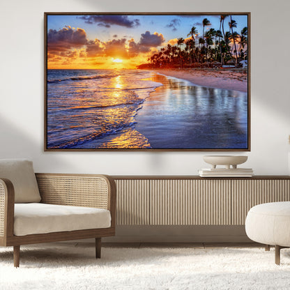 19917-MGV-CV-36X24-Tropical Sunset Beach Wall Art – Panoramic Palm Trees and Ocean Canvas Print, Vibrant Coastal Decor for Living Room, Office or Man
