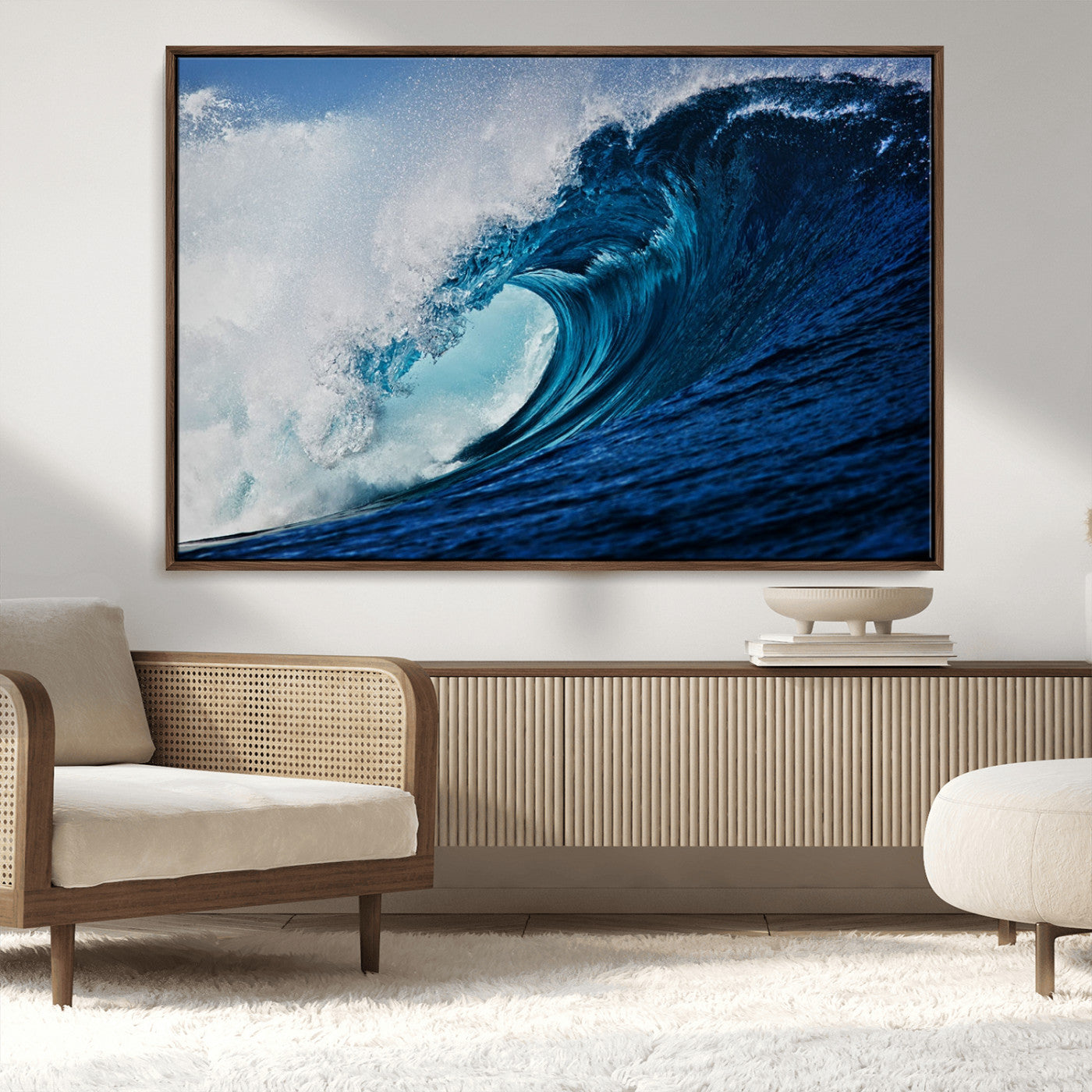 89502-MGV-CV-36X24-Powerful Ocean Wave Wall Art – Panoramic Blue Sea Wave Canvas Print, Coastal Surf Photography Artwork for Living Room, Bedroom, or